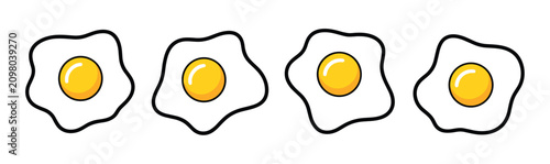 Fotografía Four Fried Eggs in a Row: A visually simple and appealing arrangement of four perfectly fried eggs