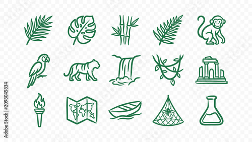 Photography tropical jungle nature and wild animals doodle handmade ink scribble flat line a