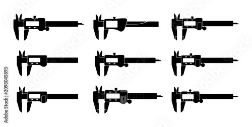 Fotografie Digital Caliper Icons Set, Precision Measurement Tools, Engineering and Technica