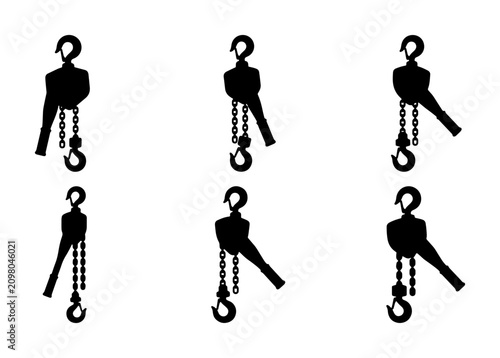 Cuadro en lienzo Chain Hoist Icons, Industrial Lifting Equipment Silhouettes, Heavy Duty Crane Me