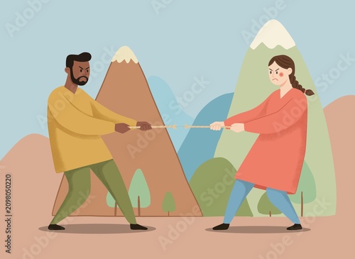 Couple tug-of-war symbolizes toxic relationship stress
