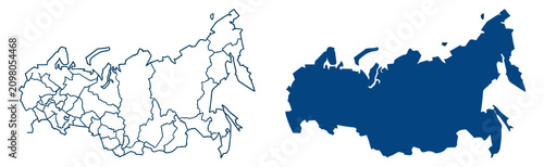 Fotografía Administrative outline map of the Russian Federation along with a solid blue sil
