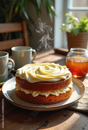 Rustic Carrot Cake Delight Cream Cheese Frosting Captured On Farmhouse Table