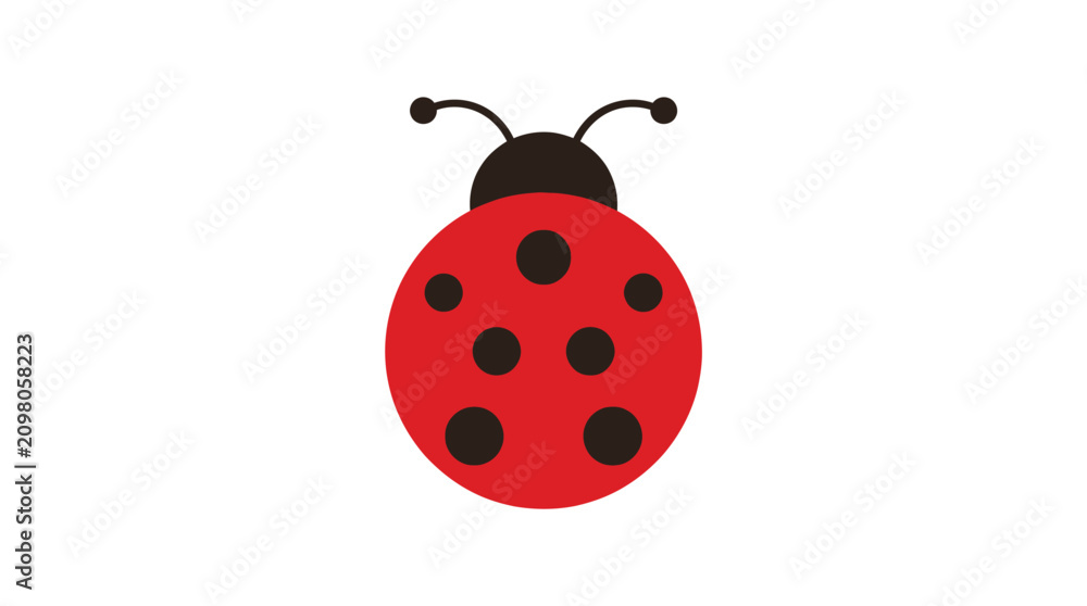 Obraz premium A vibrant red ladybug illustration featuring bold black spots and simple minimalist flat vector design