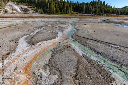 Canvastavla Whirligig Geyser Runoff Colored by Algal Mats, Porcelain Basin, Norris Geyser Ba