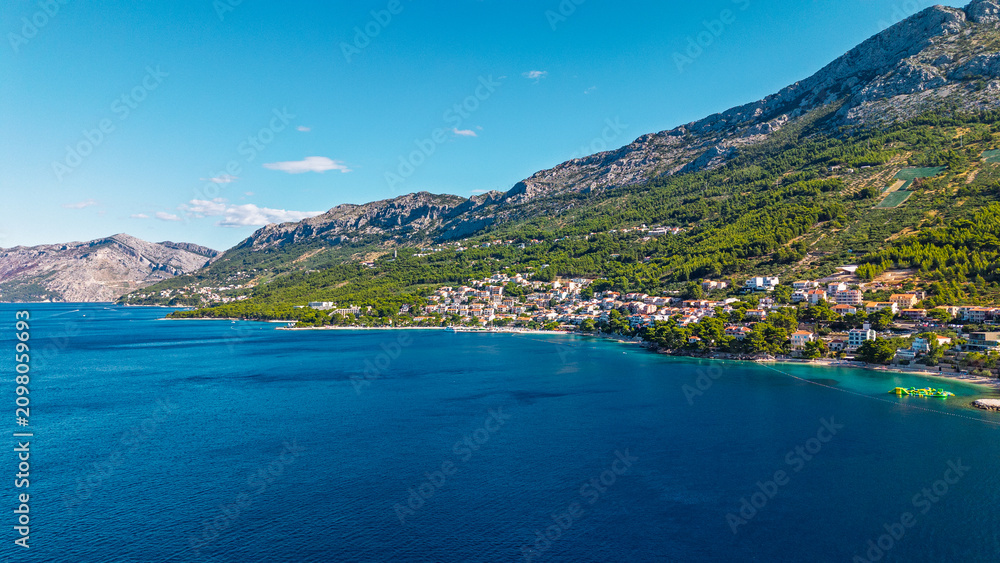 Fototapeta premium Aerial view of the coastal town of Brela on the Makarska Riviera in Croatia