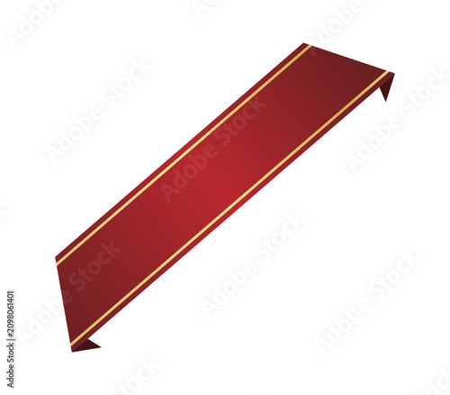 Luxury red diagonal ribbon banner with golden border for branding, labels, certificates, promotions and premium design