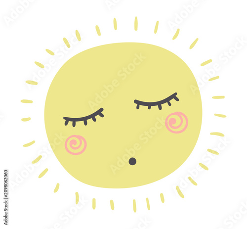 Sun with funny face illustration isolated. Cute cartoon character. Weather de...