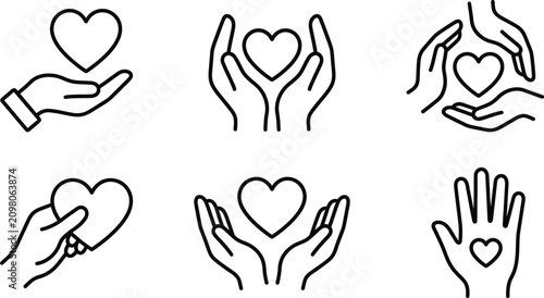 Love, health, hand and heart icon illustration (black and white)