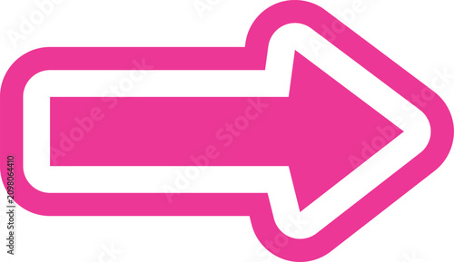 Bold pink arrow symbol with white outline on isolated background