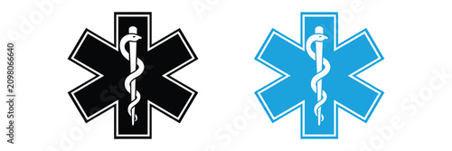 Konstfotografi Medical Star Of Life Icon Set Featuring Emergency Alert, EMT, EMS, Nurse, Doctor, And Paramedic Symbols, Healthcare, First Aid, Ambulance, And Rescue Service Concepts, Clean Flat Vector Illustration