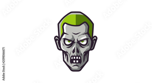 Canvastavla Scary Zombie Head Icon with Green Hair and Angry Eyes, Isolated