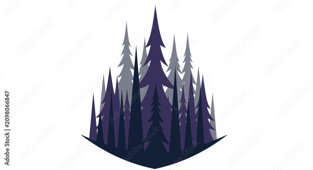 Fototapeta premium Abstract Forest Silhouette - Evergreen Trees in Dark Blue and Grey Tones