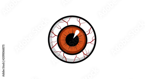 Tableau sur toile Isolated Cartoon Eyeball with Red Veins and Brown Iris