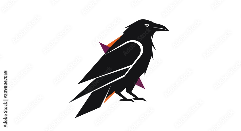 Obraz premium Stylized Black Raven Bird Silhouette with Abstract Starburst Graphic