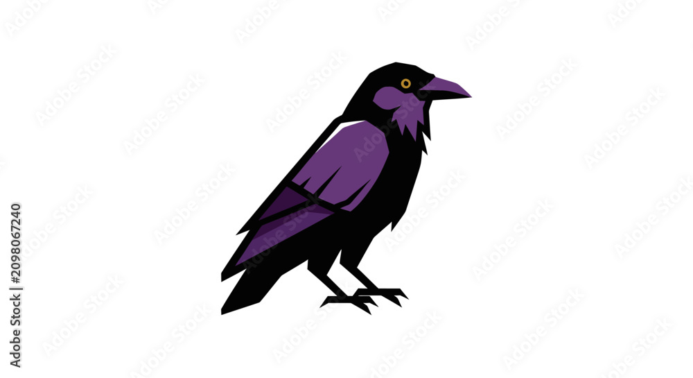 Obraz premium Stylized Raven Bird Isolated on White Background - Illustration