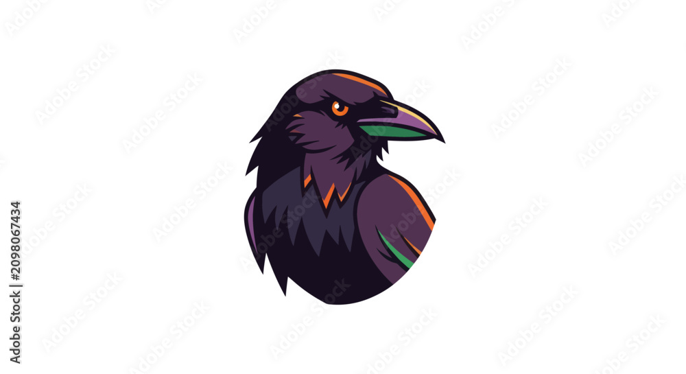 Obraz premium Stylized Raven Mascot Logo Isolated on White Background