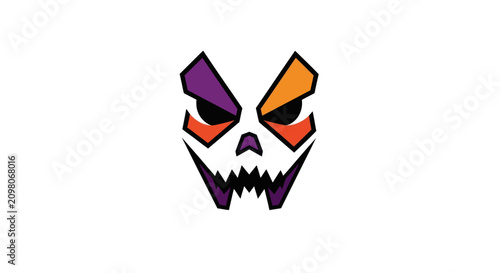 Schilderij op canvas Scary Skull Face Icon, Halloween Monster Symbol, Isolated Evil Grin