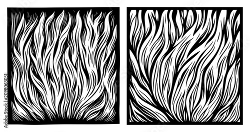 Abstract flame patterns in vintage woodcut engraving style
