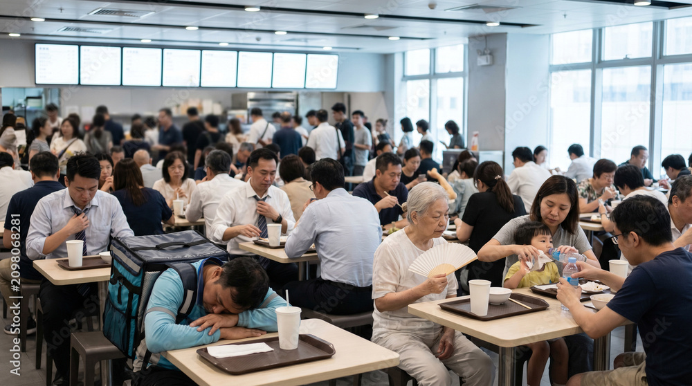 Obraz premium Afternoon Heat-Wave Haven in an Urban Food Court