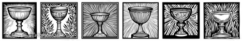 Foto Holy grail chalice icons for communion in traditional engraving style