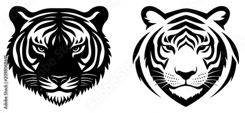 Foto Tiger head portraits with fierce expressions in bold vector graphic style