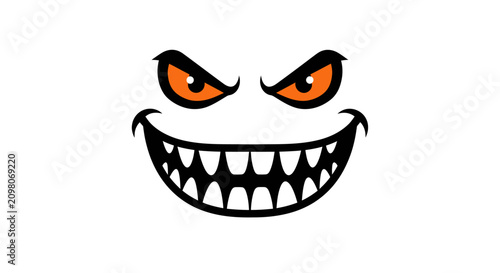 Foto Scary Monster Face with Orange Eyes and Sharp Teeth