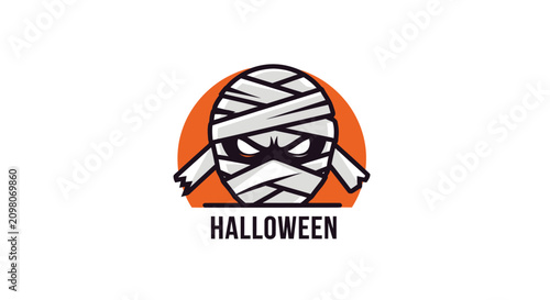 Foto Scary Mummy Head Logo with Halloween Text Isolated on White