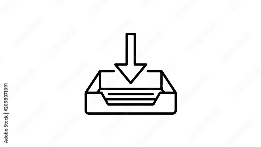 Fototapeta premium A sleek, modern icon depicting a printer with a downward arrow representing print or save functionality for digital applications.