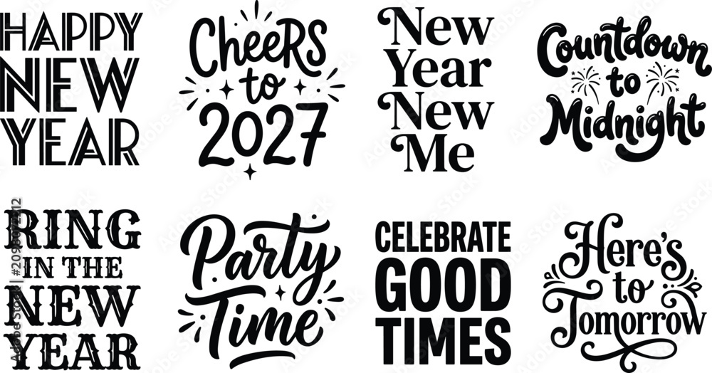 Fototapeta premium New Year Typography Designs with Decorative Fonts, Stars, and Festive Elements for Holiday Celebration Graphics