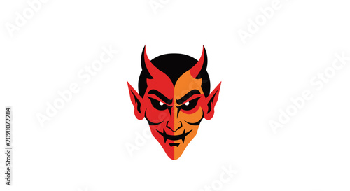 Canvas Print Devil face illustration, red and orange colors, isolated on white background