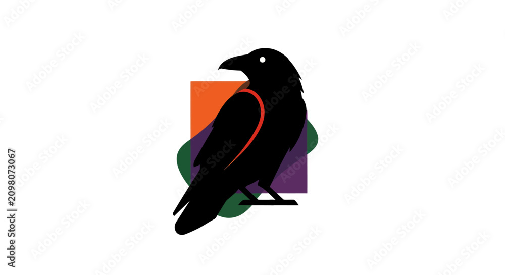 Obraz premium Black Crow Silhouette with Abstract Geometric Shapes and Colors