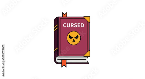 Fotografie Vector Illustration of a Cursed Book with Skull Symbol and Evil Face