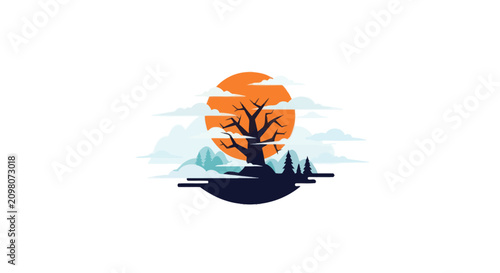 Photos Mystical Tree Silhouette at Sunset with Mountains and Clouds