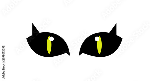 Obraz na plátně Black Cat Eyes with Yellow Pupils Isolated on White Background