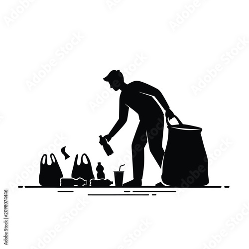 Bild auf Leinwand Person discarding trash into receptacle black silhouette