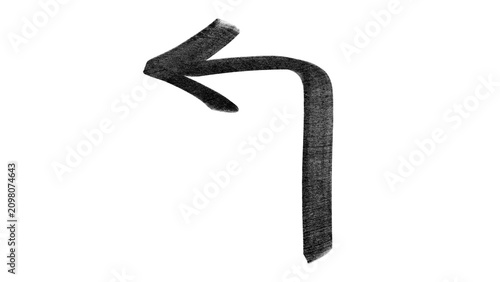 Foto Bent black arrow pointing left in hand drawn marker style