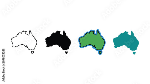Obraz na płótnie Four colored illustrations of Australia continent on white background