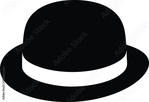 Obraz na płótnie Black bowler hat silhouette with white ribbon band