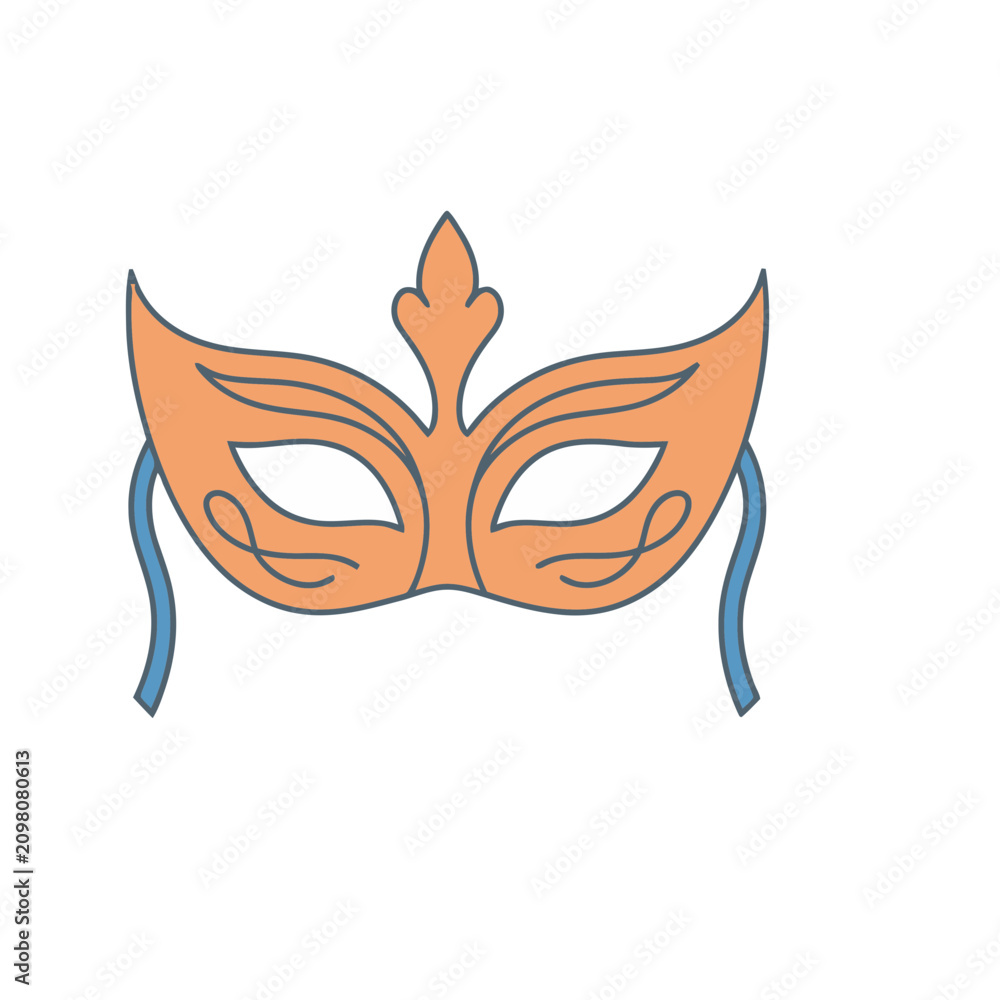 Fototapeta premium Orange masquerade mask with blue ribbons