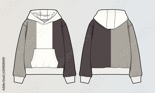 Cut & sew hoodie unisex flat drawing