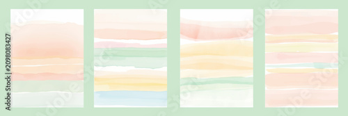 Fotografie Set of congratulatory watercolor cards, striped background