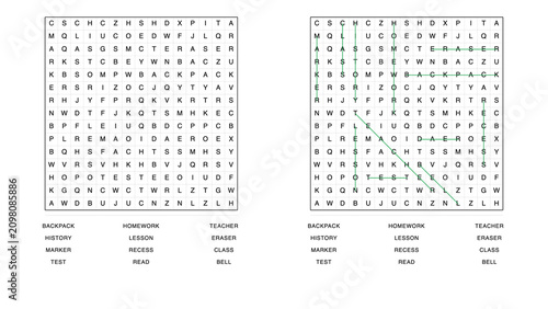 Photos School vocabulary word search worksheet with answer key