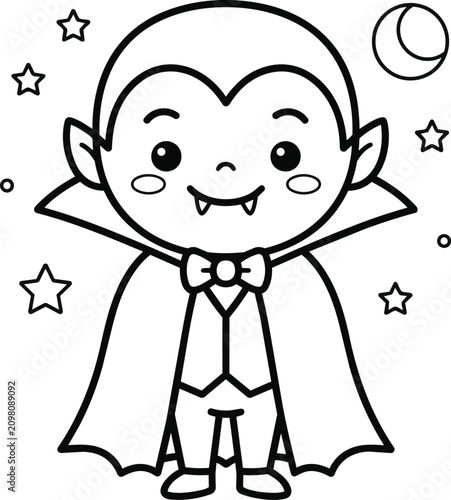 Obraz na plátne Smiling cartoon vampire in a cape under the moon