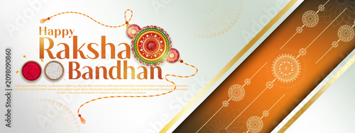 Canvastavla Happy raksha bandhan ceremony poster template design with decorative rakhi with sindoor and rice