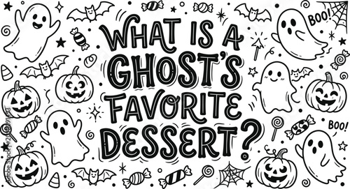 Spooky halloween day doodle ghosts pumpkins bats festive illustration