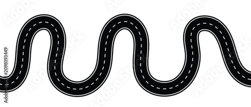 Wavy winding curves roads and horizontal path. Horizontal asphalt road template.Flat vector illustration,