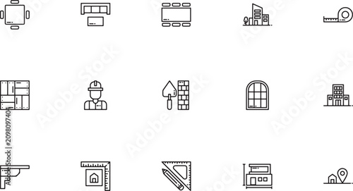 Tableau sur toile Architecture & Interior Design icon set featuring residential living room layout