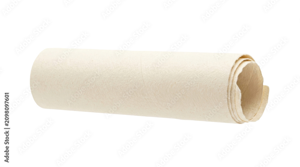 Fototapeta premium Blank rolled parchment paper isolated on white background