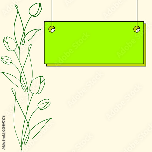 Green Floral Line Art with Blank Hanging Notice Board